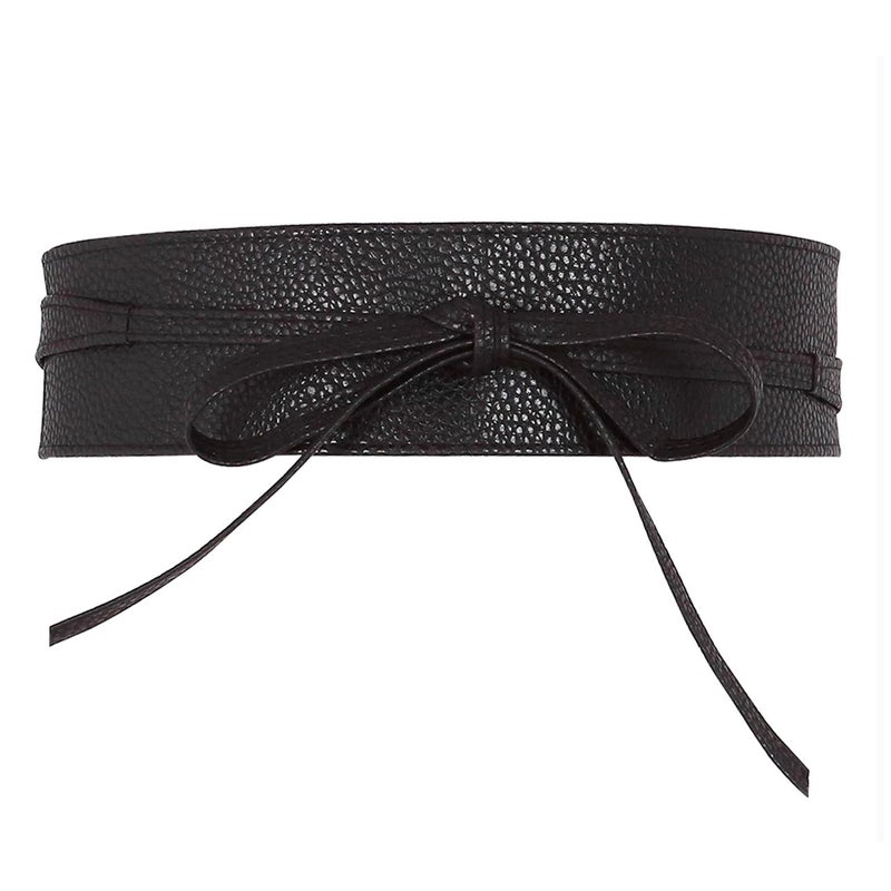 Ayliss Women Soft Leather Obi Belt Self Tie Wrap Cinch Belt,Black - Image 1